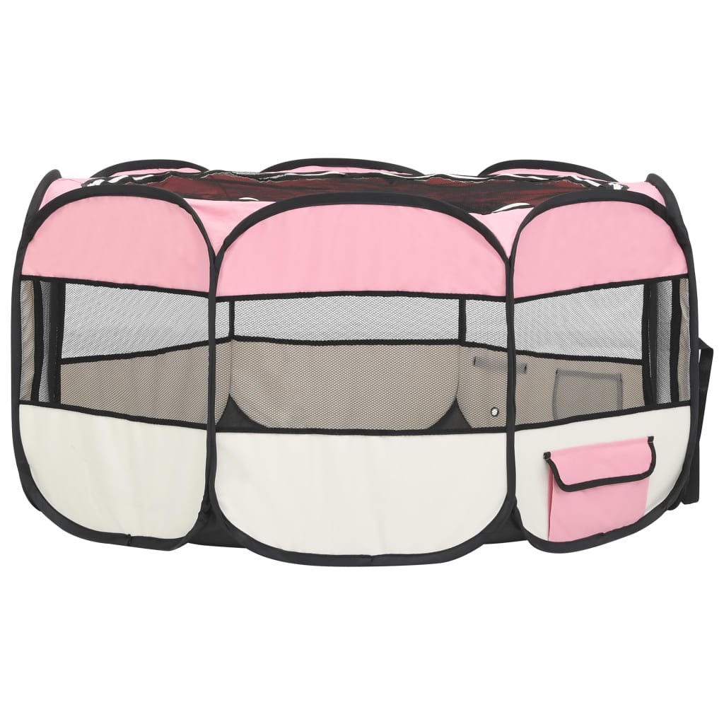 Parco per cani pieghevole con borsa per il trasporto 145 x 145 x 61 cm rosa 02_0001732