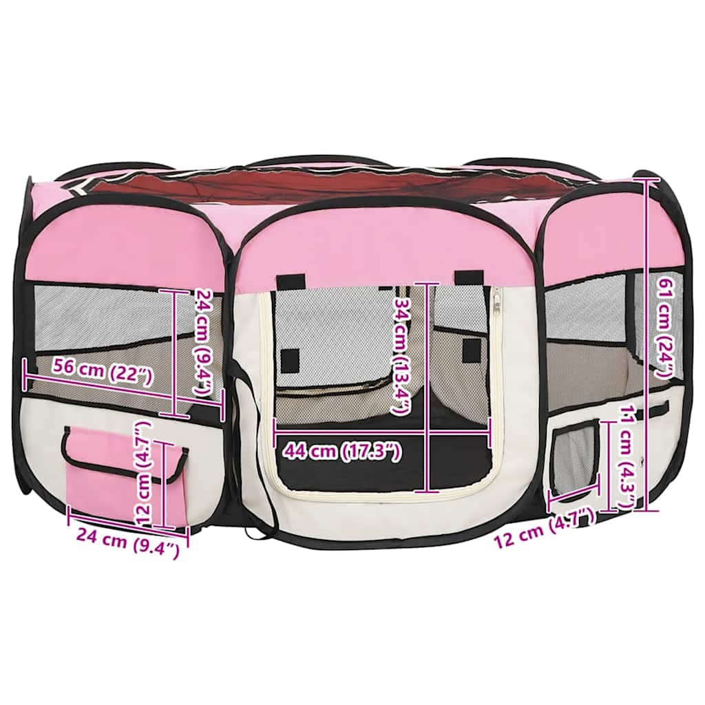Box per Cani Pieghevole con Borsa Trasporto Rosa 145x145x61 cm cod mxl 49259