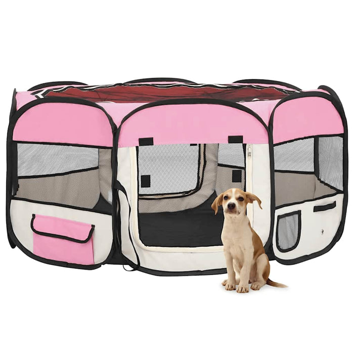 Box per Cani Pieghevole con Borsa Trasporto Rosa 145x145x61 cm cod mxl 49259