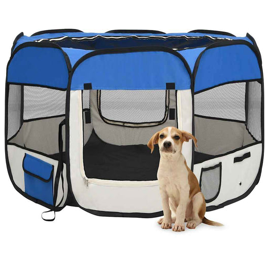Box per Cani Pieghevole con Borsa Trasporto Blu 90x90x58 cm 171013