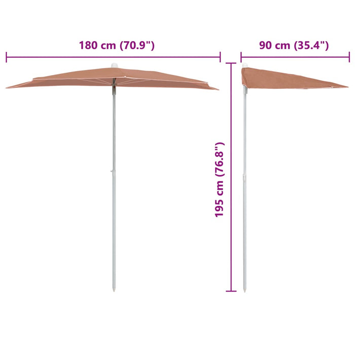 Ombrellone Semicircolare da Giardino e Palo-Parasole da giardino 180x90cm Terracotta