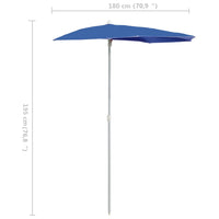 Ombrellone Semicircolare da Giardino con Palo 180x90 cm Azzurro
