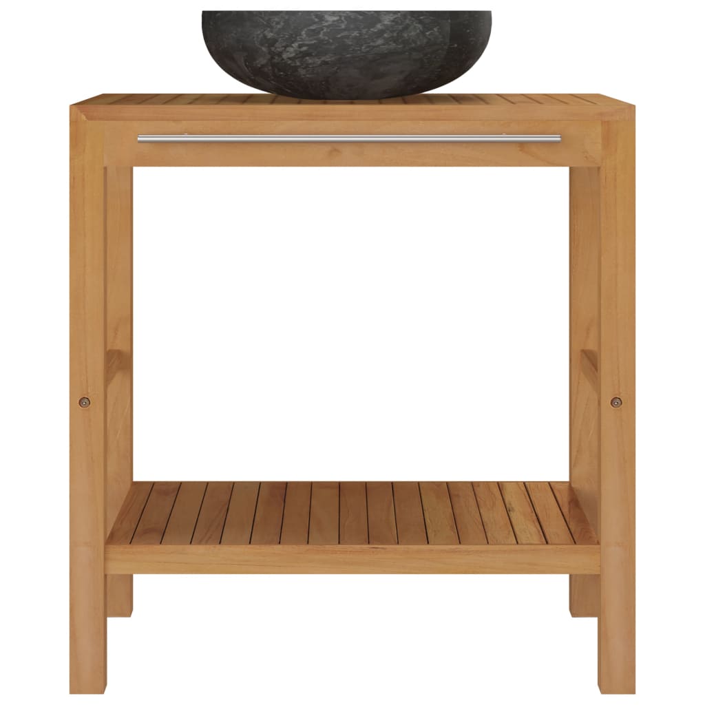 Armadietto da Bagno in Legno di Teak con Lavabo in Marmo Nero 3058161