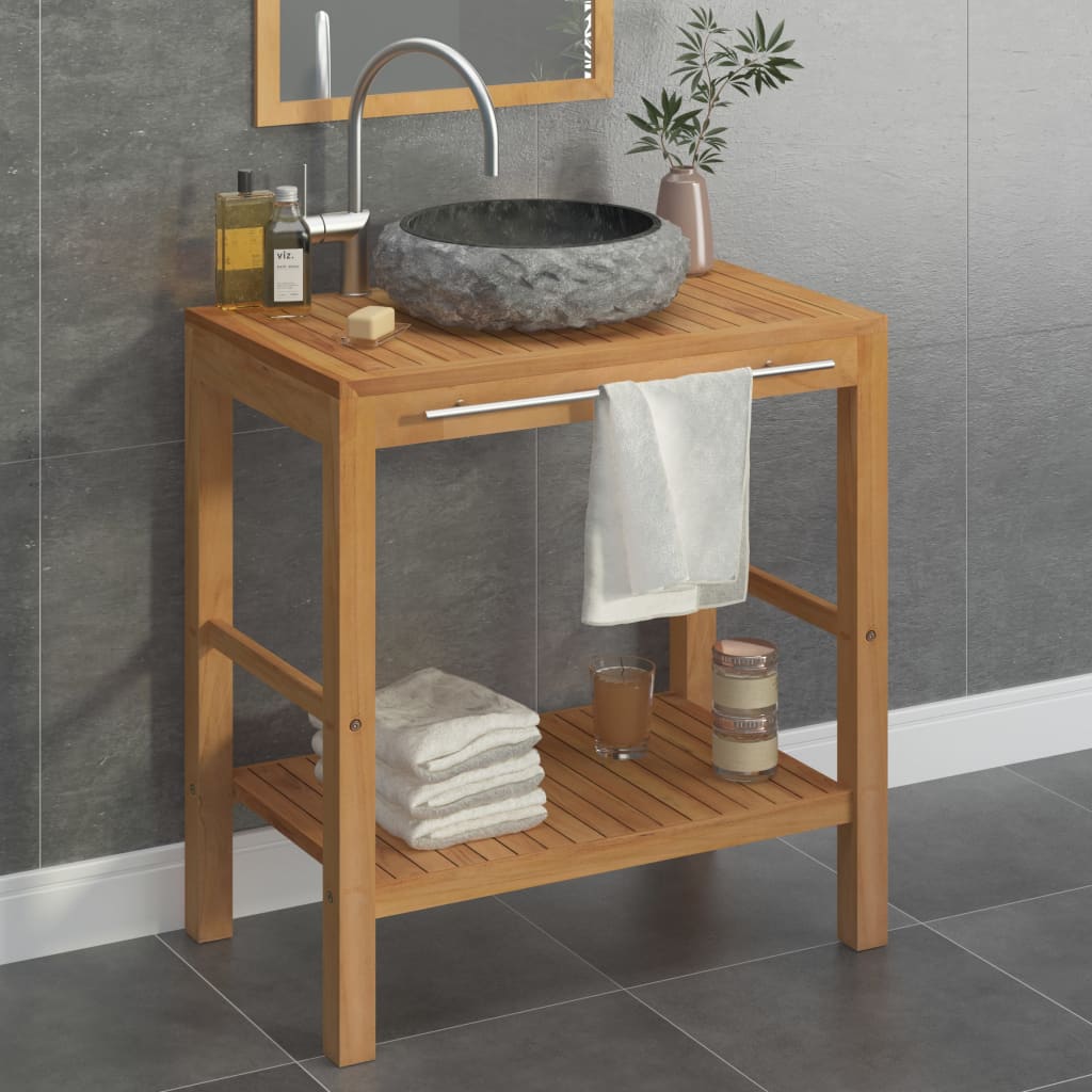 Armadietto da Bagno in Legno di Teak con Lavabo in Marmo Nero 3058163