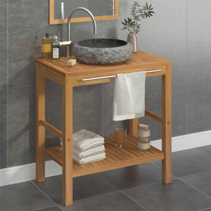 Armadietto da Bagno in Legno di Teak con Lavabo in Marmo Nero 3058163