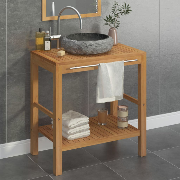 Armadietto da Bagno in Legno di Teak con Lavabo in Marmo Nero 3058163