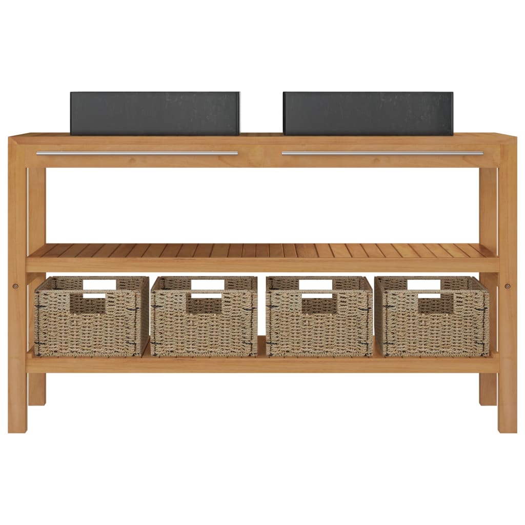 Armadietto da Bagno in Legno di Teak con Lavabi in Marmo Nero 3058180