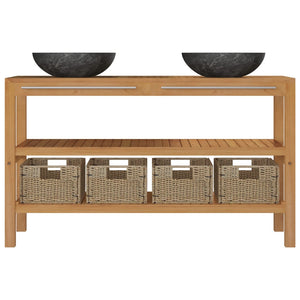 Armadietto da Bagno in Legno di Teak con Lavabi in Marmo Nero 3058182