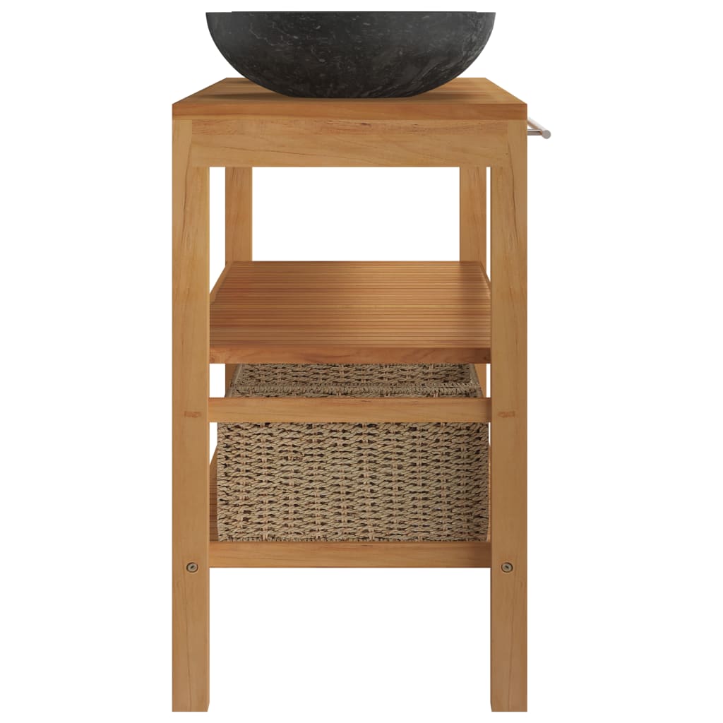 Armadietto da Bagno in Legno di Teak con Lavabi in Marmo Nero 3058182