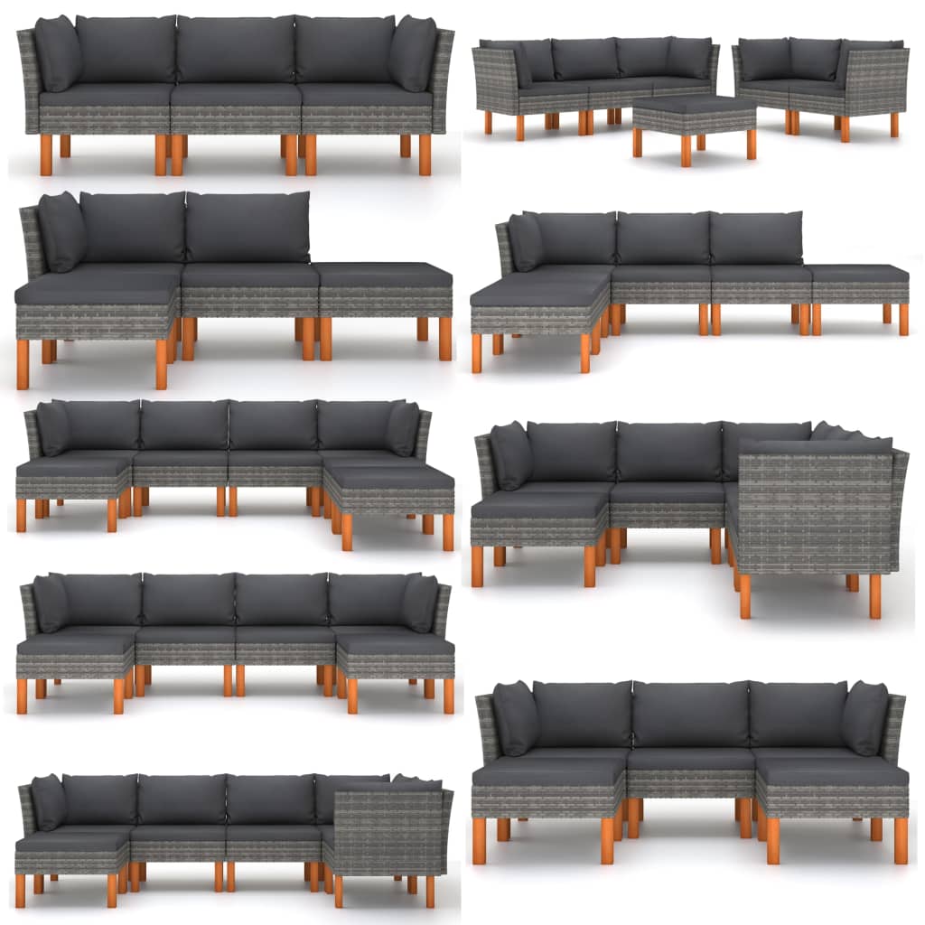 Poggiapiedi in Polyrattan e Legno Massello di Eucalipto cod mxl 69313
