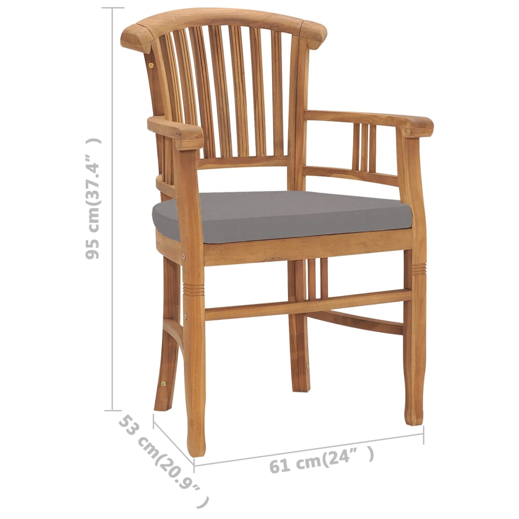 Sedie da Giardino 2 pz con Cuscini Grigio Scuro Legno di Teak 315462