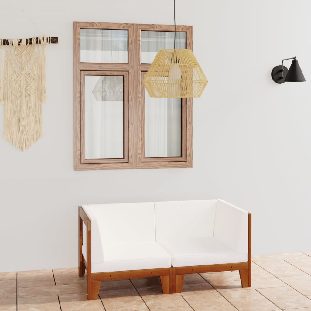 Divano a 2 Posti con Cuscini Bianco Crema in Massello di Acacia 3058112