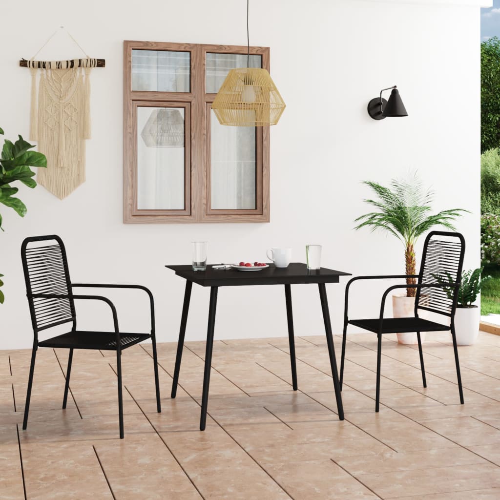Set da Pranzo da Esterni 3 pz in Corda di Cotone e Acciaio Nero 3058277