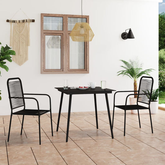 Set da Pranzo da Esterni 3 pz in Corda di Cotone e Acciaio Nero 3058277