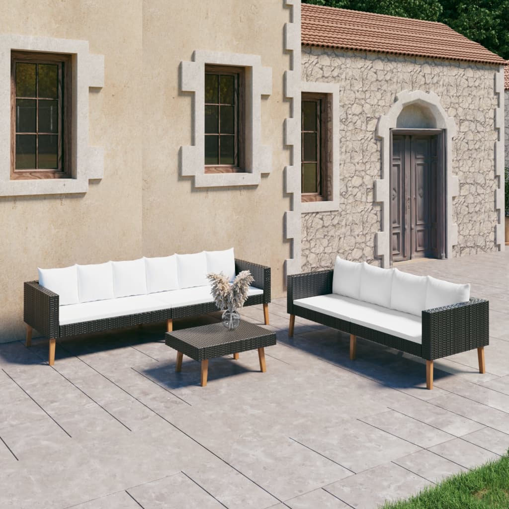 Set Divani da Giardino 3 pz con Cuscini in Polyrattan Nero 3059337