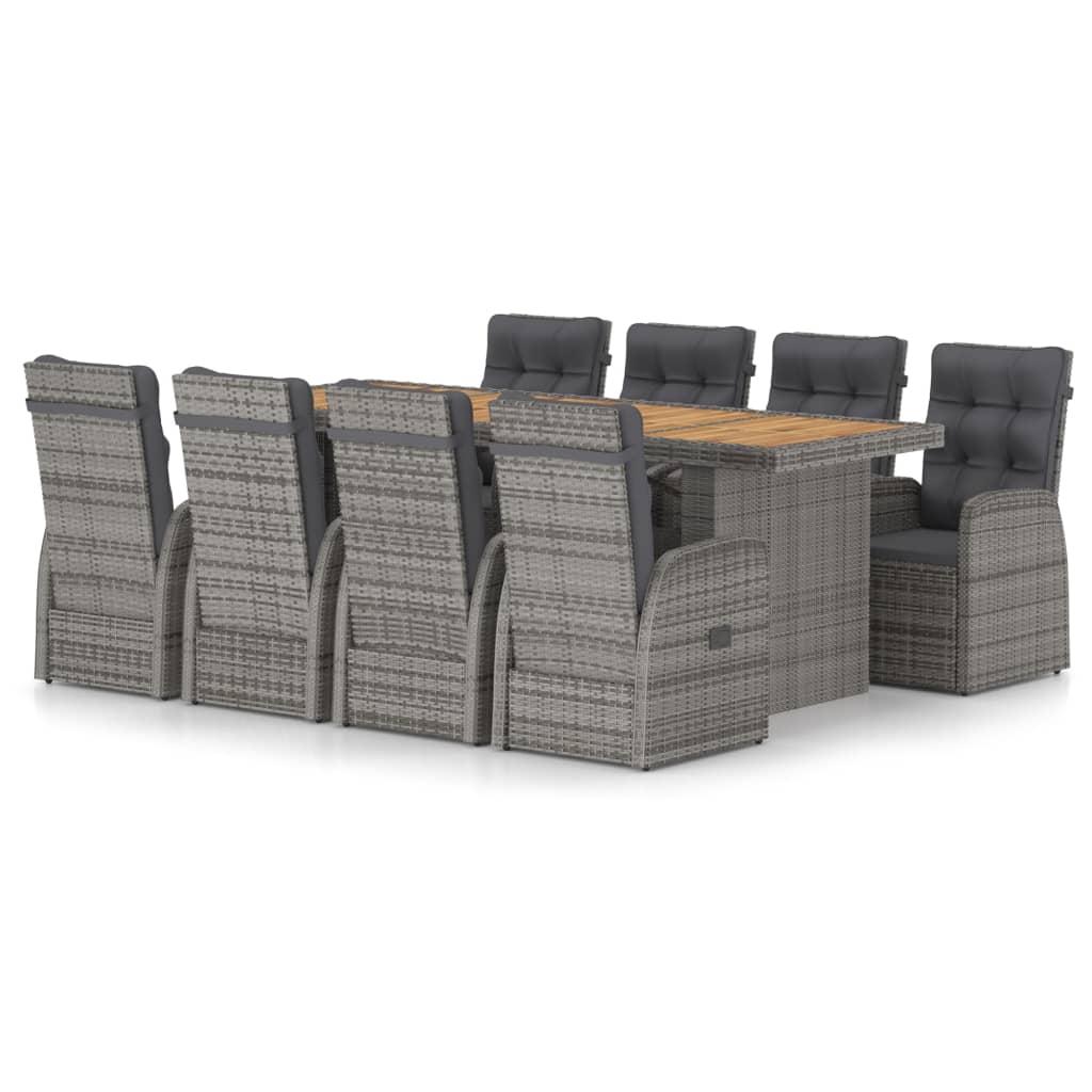 Set da Pranzo da Esterno 9 pz con Cuscini in Polyrattan Grigio 3059341