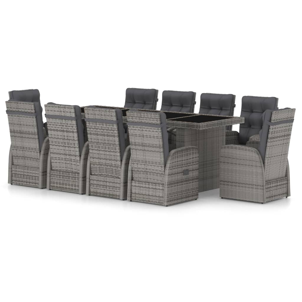 Set da Pranzo da Giardino 11 pz con Cuscini Polyrattan Grigio cod mxl 43045