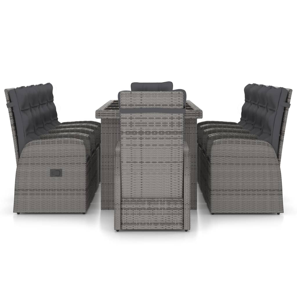 Set da Pranzo da Giardino 11 pz con Cuscini Polyrattan Grigio cod mxl 43045