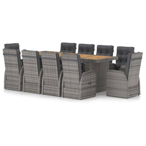 Set da Pranzo da Giardino 11 pz con Cuscini Polyrattan Grigio 3059349