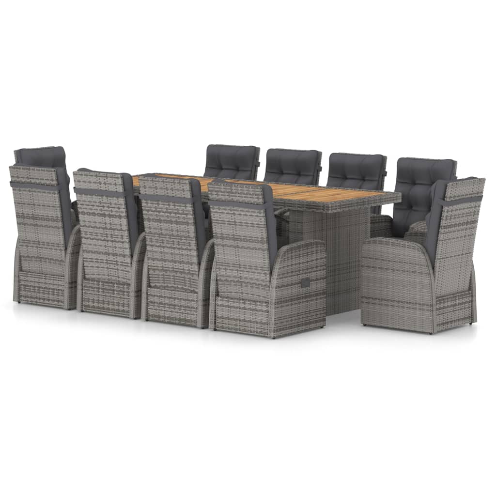 Set da Pranzo da Giardino 11 pz con Cuscini Polyrattan Grigio 3059349