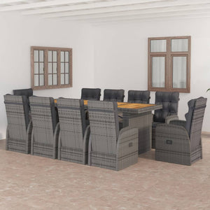 Set da Pranzo da Giardino 11 pz con Cuscini Polyrattan Grigio 3059349