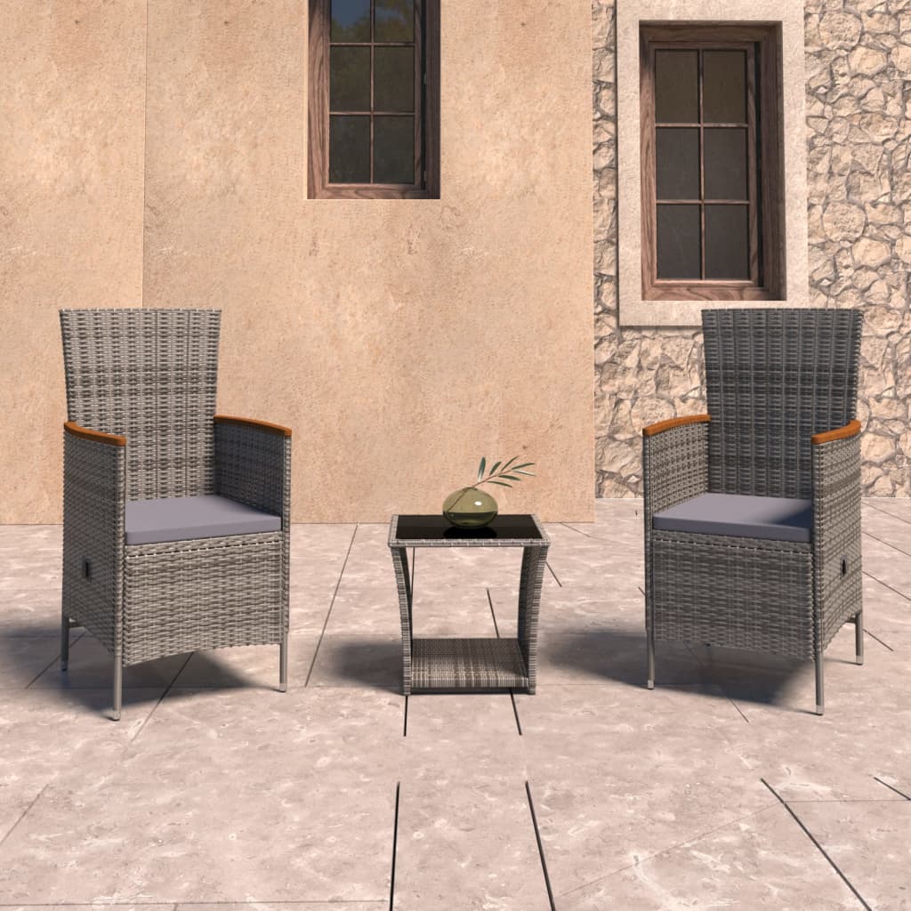 Set Divani da Giardino 3 pz con Cuscini in Polyrattan Grigio 3059364