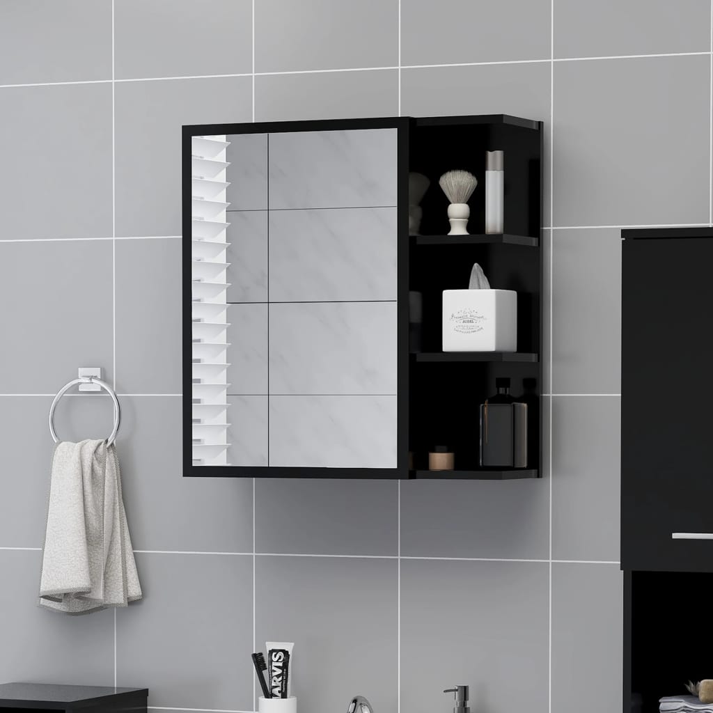 Mobile Bagno con Specchio Nero 62,5x20,5x64cm Legno Multistratocod mxl 73003