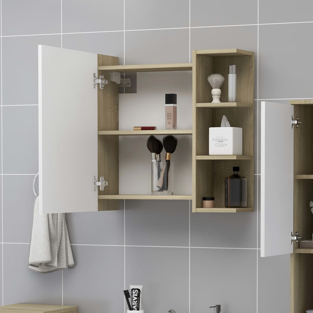 Mobile Bagno Specchio Bianco Sonoma 62,5x20,5x64cm Multistrato 803313