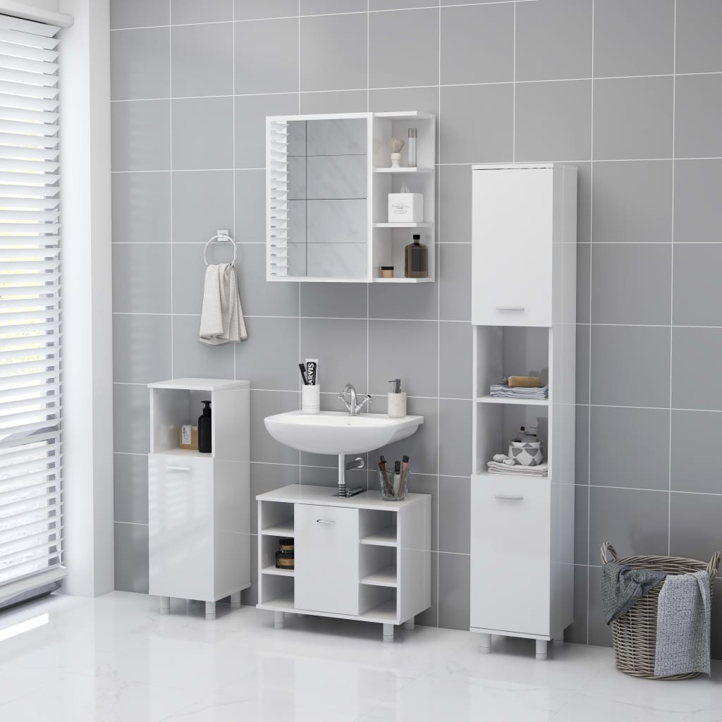 Mobile Bagno Specchio Bianco Lucido 62,5x20,5x64cm Multistrato 803314