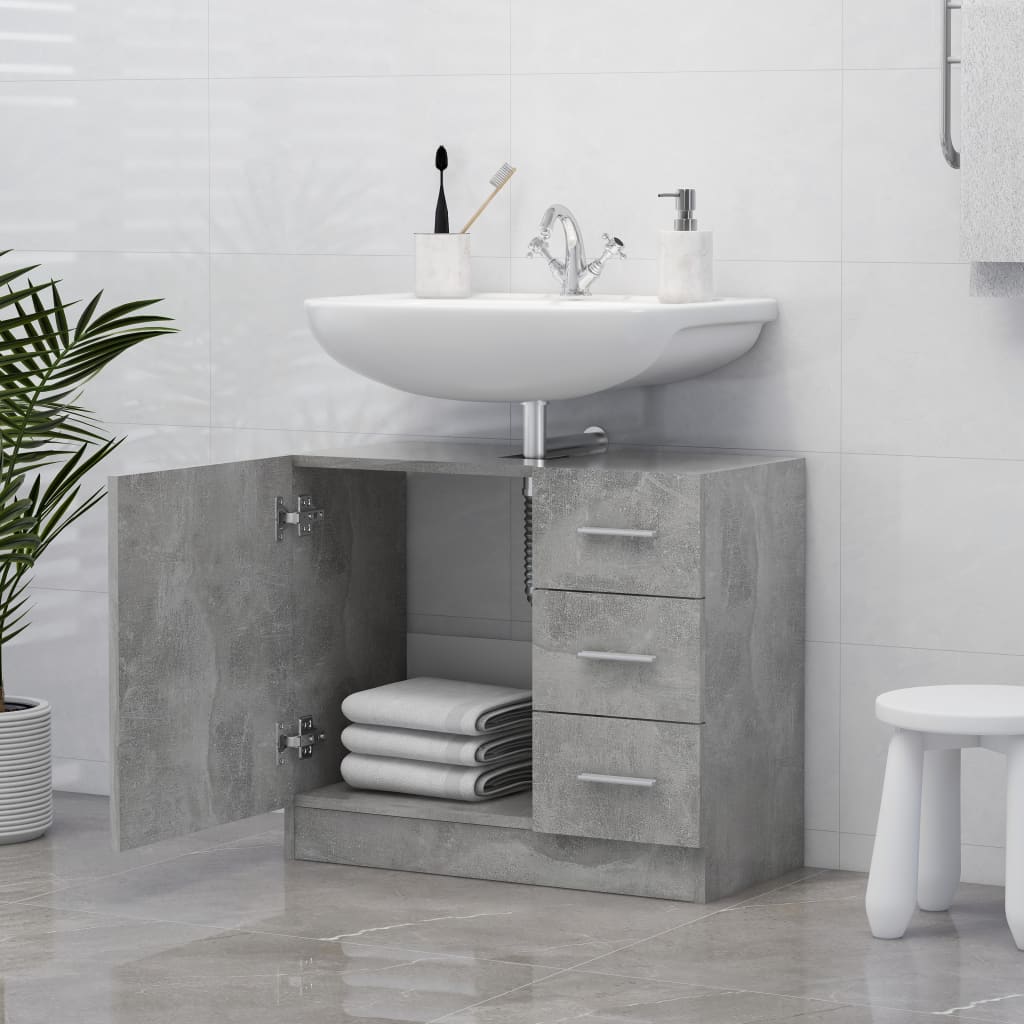Mobile Sottolavabo-Armadietto da bagno Grigio Cemento 63x30x54 cm Legno Multistrato