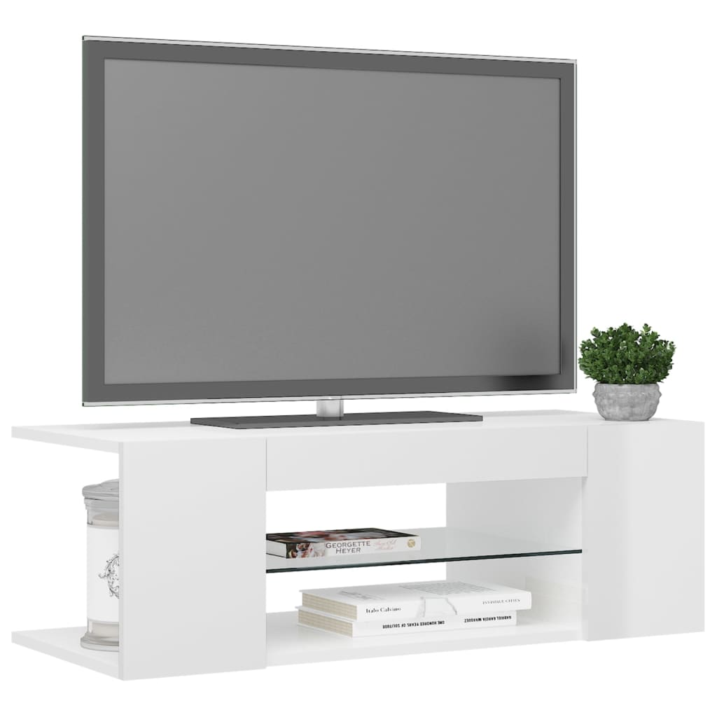 Mobile Porta TV con Luci LED Bianco Lucido 90x39x30 cm 804244