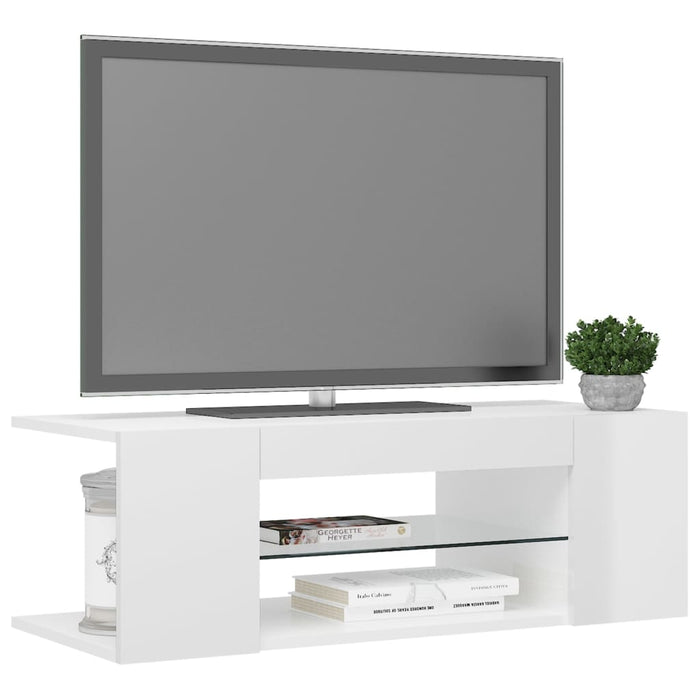 Mobile Porta TV con Luci LED Bianco Lucido 90x39x30 cm 804244