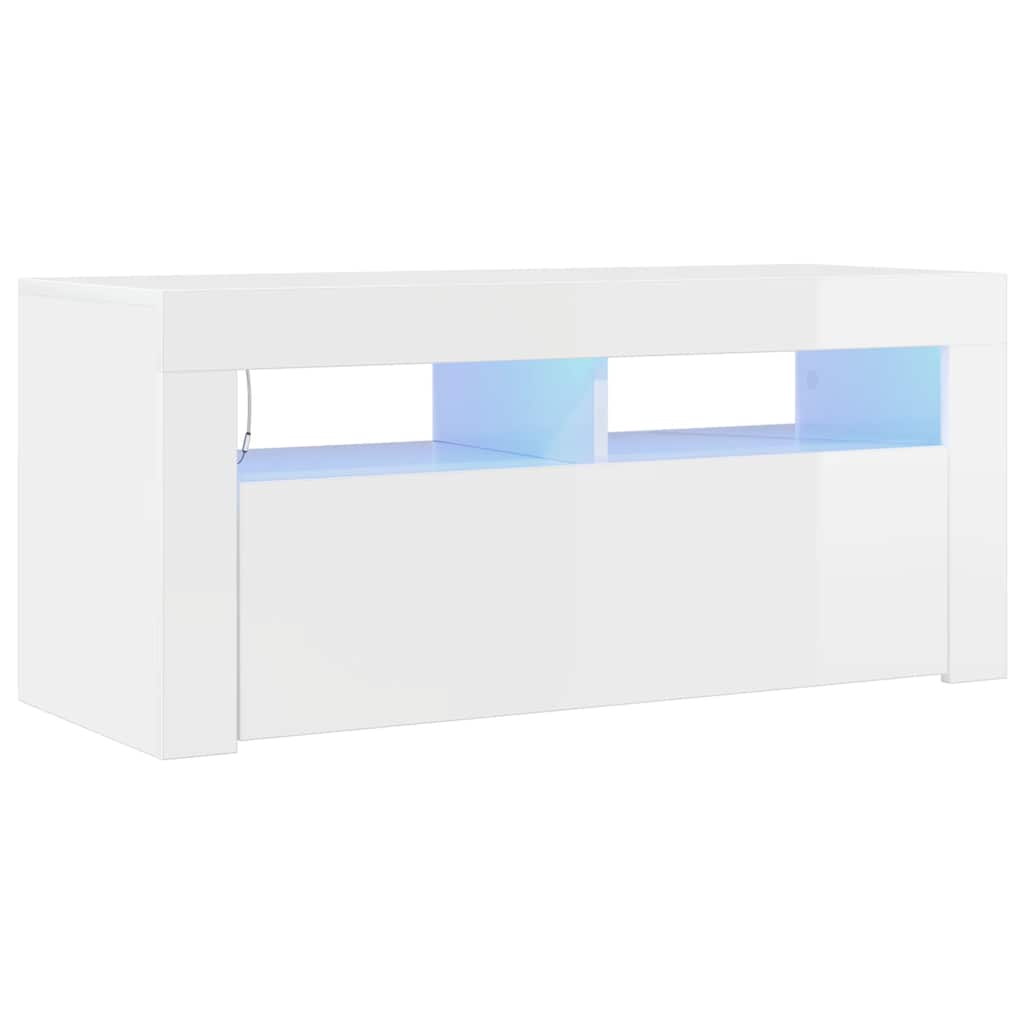 Mobile Porta TV con Luci LED Bianco Lucido 90x35x40 cm cod mxl 52906