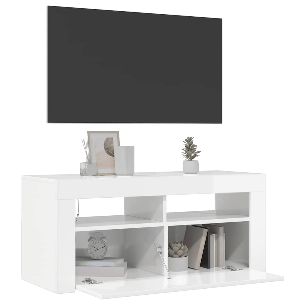 Mobile Porta TV con Luci LED Bianco Lucido 90x35x40 cm cod mxl 52906