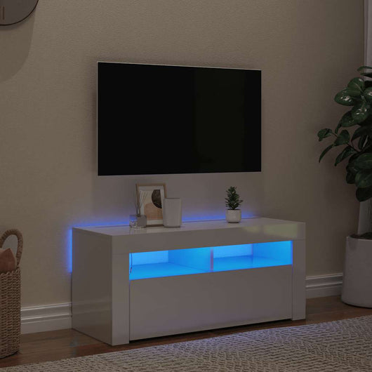 Mobile Porta TV con Luci LED Bianco Lucido 90x35x40 cm cod mxl 52906