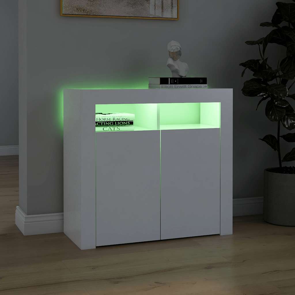 Credenza con Luci a LED Bianca 80x35x75 cm