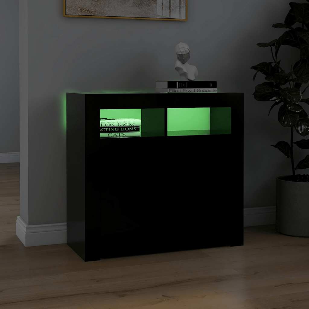 Credenza con Luci LED Nera 80x35x75 cm