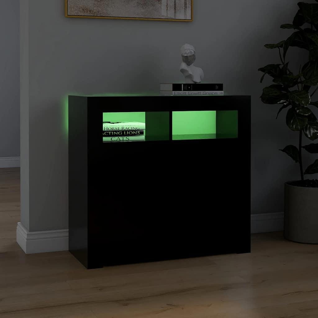 Credenza con Luci LED Nera 80x35x75 cm 804329