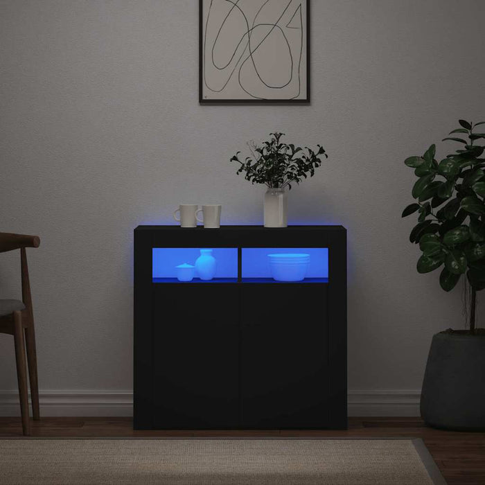 Credenza con Luci LED Nera 80x35x75 cm 804329
