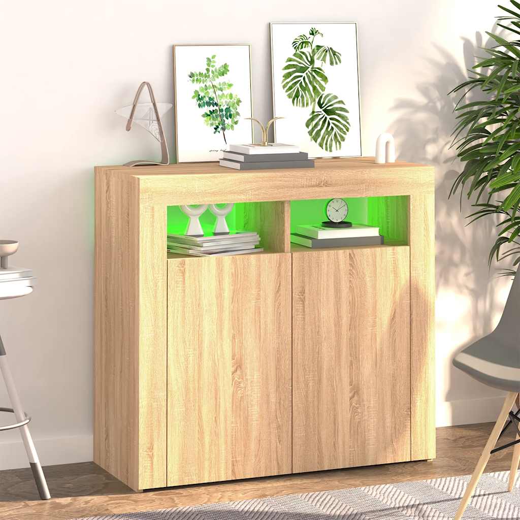 Credenza con Luci LED Rovere Sonoma 80x35x75 cm 804331
