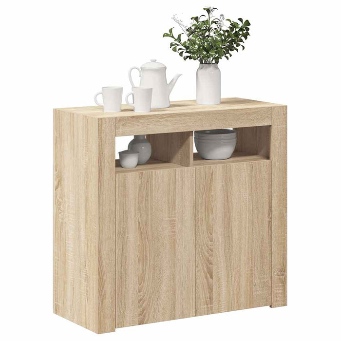 Credenza con Luci -Buffet-Armadio da cucina Rovere Sonoma 80x35x75 cm