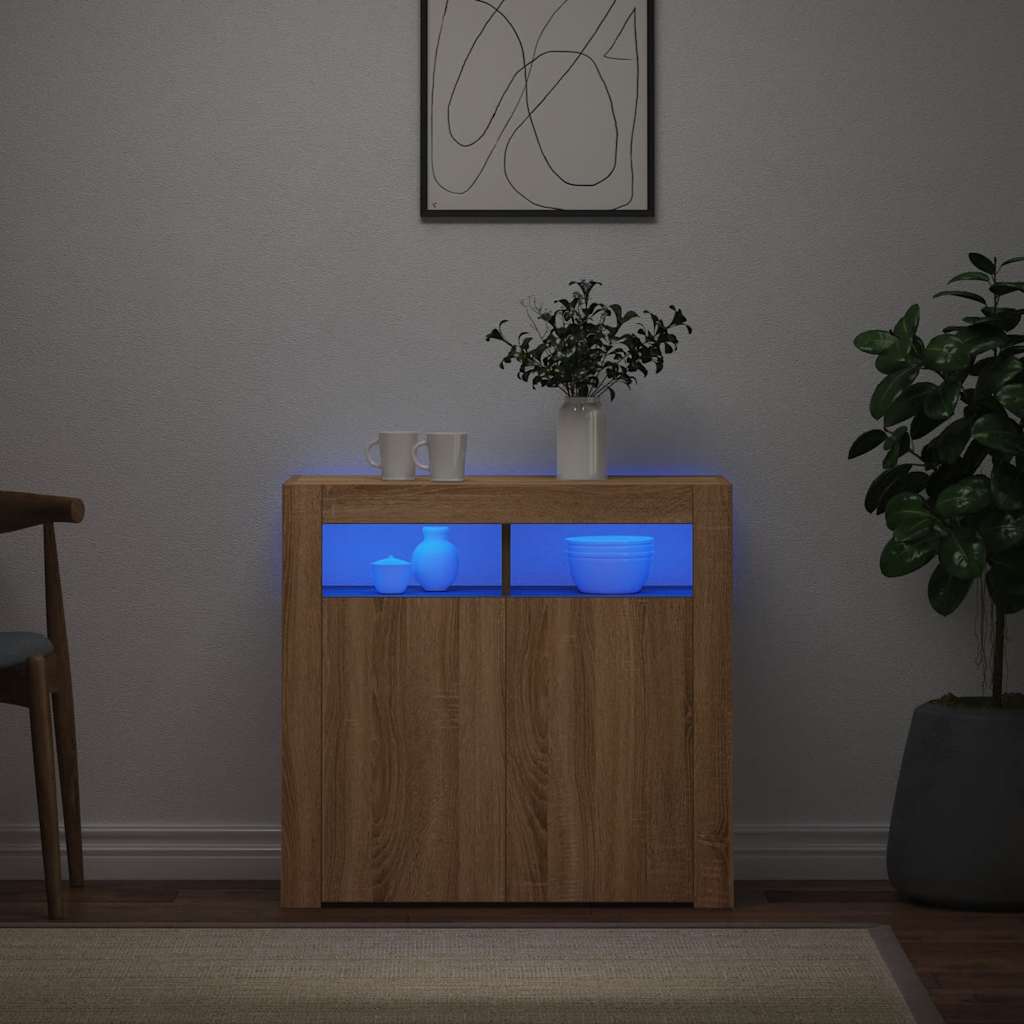 Credenza con Luci LED Rovere Sonoma 80x35x75 cm cod mxl 48247