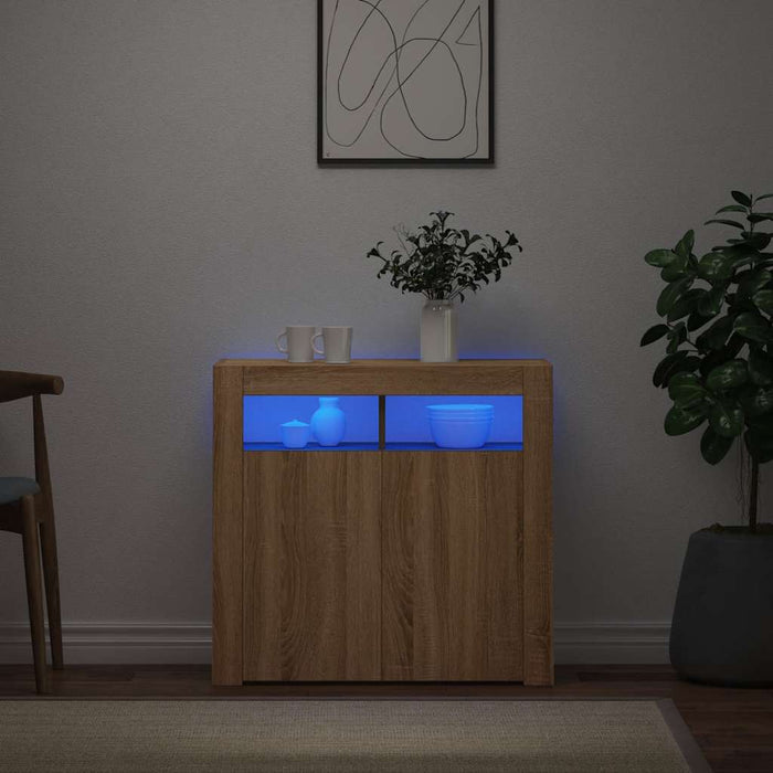 Credenza con Luci LED Rovere Sonoma 80x35x75 cm 804331