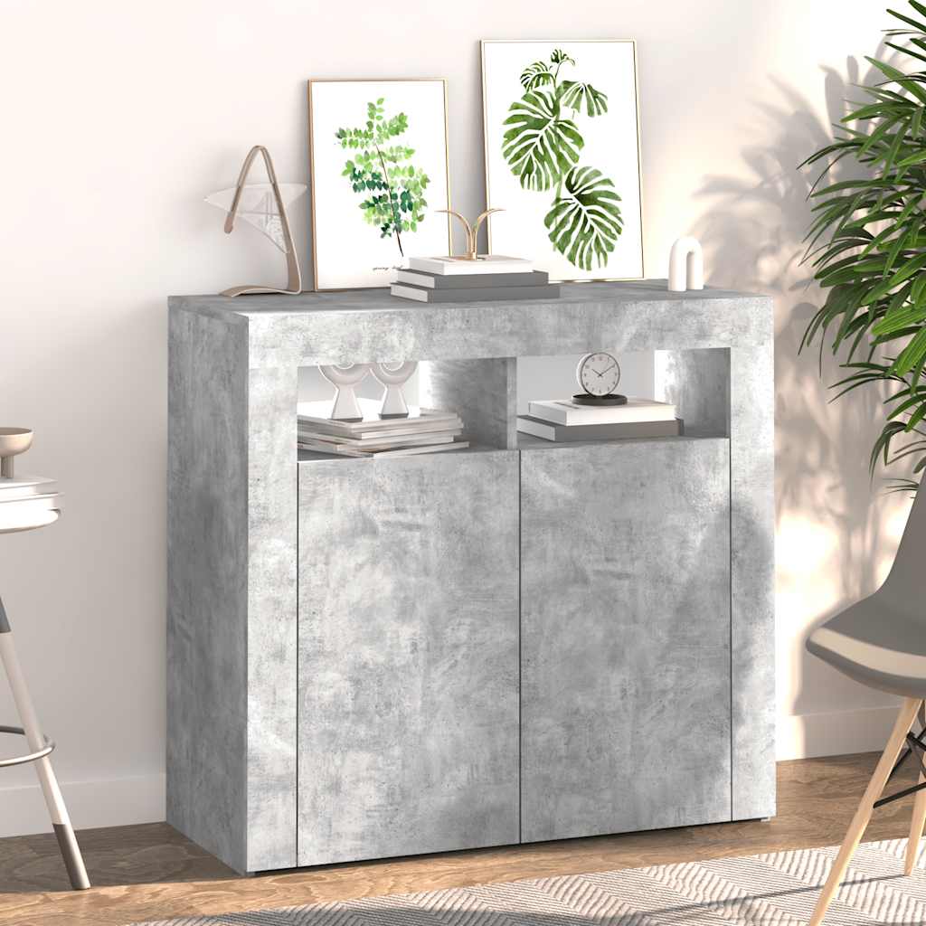 Credenza con Luci -Buffet-Armadio da cucina Grigio Cemento 80x35x75 cm