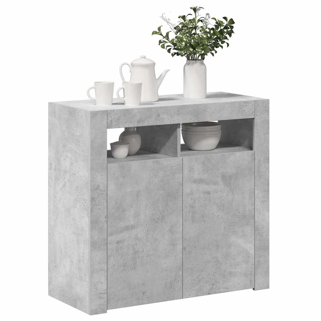 Credenza con Luci -Buffet-Armadio da cucina Grigio Cemento 80x35x75 cm