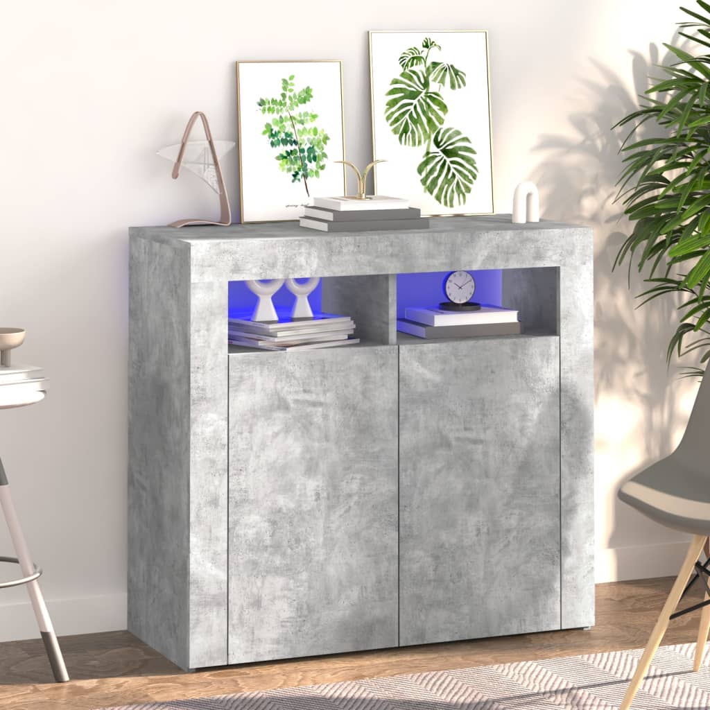 Credenza con Luci LED Grigio Cemento 80x35x75 cm 804332