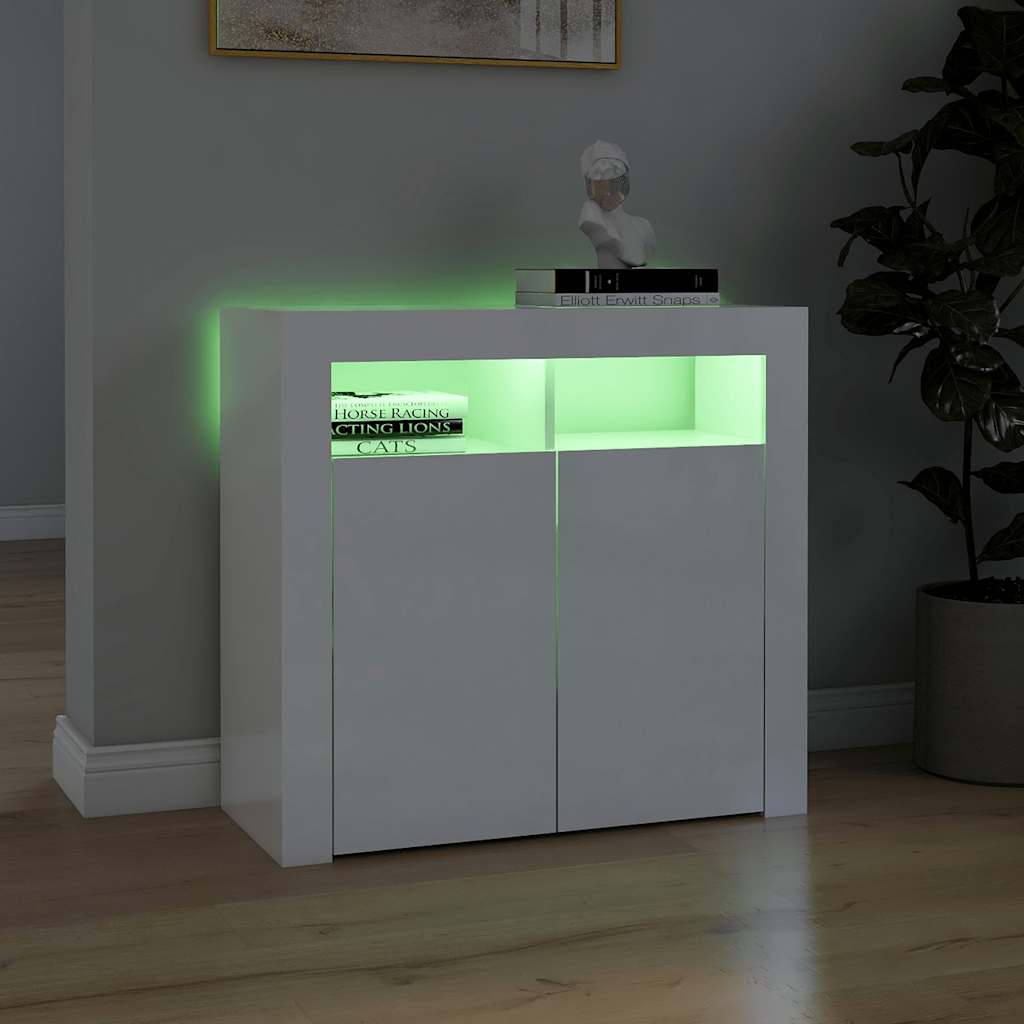 Credenza con Luci a LED Bianco Lucido 80x35x75 cm 804334