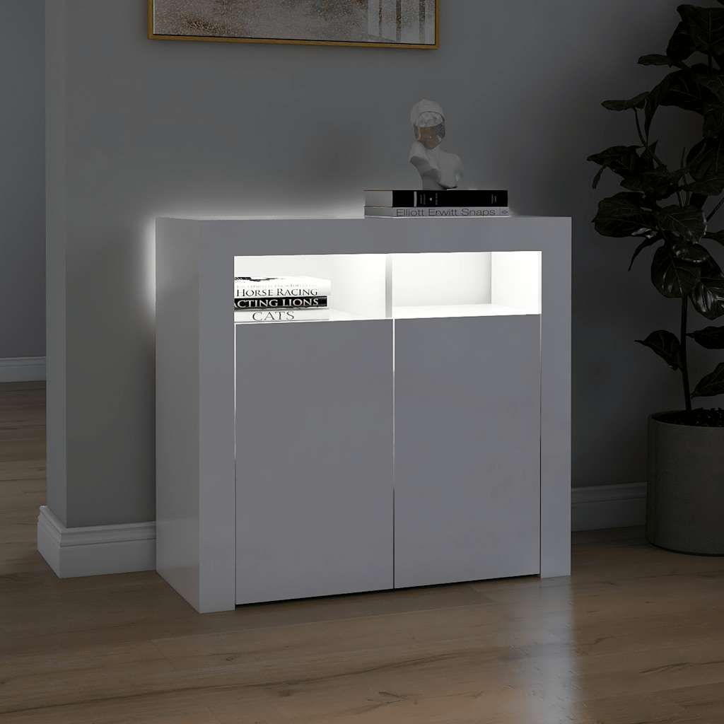 Credenza con Luci a LED Bianco Lucido 80x35x75 cm 804334