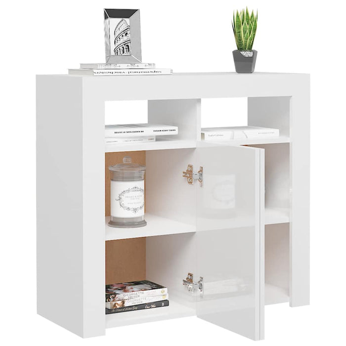 Credenza con Luci a LED Bianco Lucido 80x35x75 cm 804334