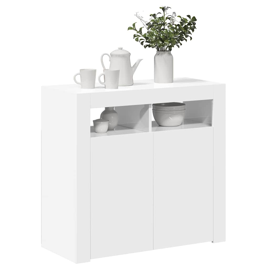 Credenza con Luci a -Buffet-Armadio da cucina Bianco Lucido 80x35x75 cm